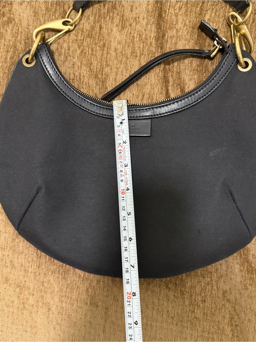 Gucci Black Canvas Crescent Shoulder Bag with Striped Strap - Picture 5 of 8